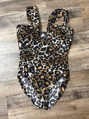 Magicsuit One Piece Swimsuit Leopard Print Halter Neck Size 12 Ruched Slimming